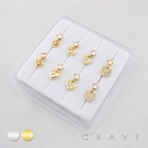 8PCS OF ASSORTED CZ DANGLE 316L SURGICAL STEEL L-SHAPE NOSE STUD BOX